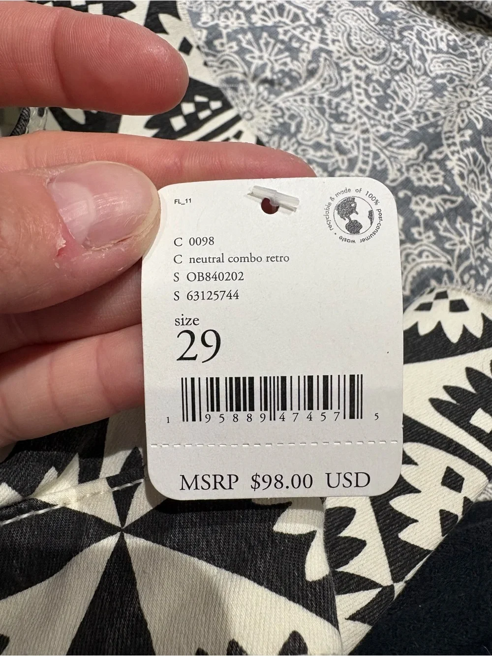 NWT Free People black white geometric print festival flare jeans 29 8